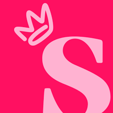 Pink S and crown logo on fuchsia background.